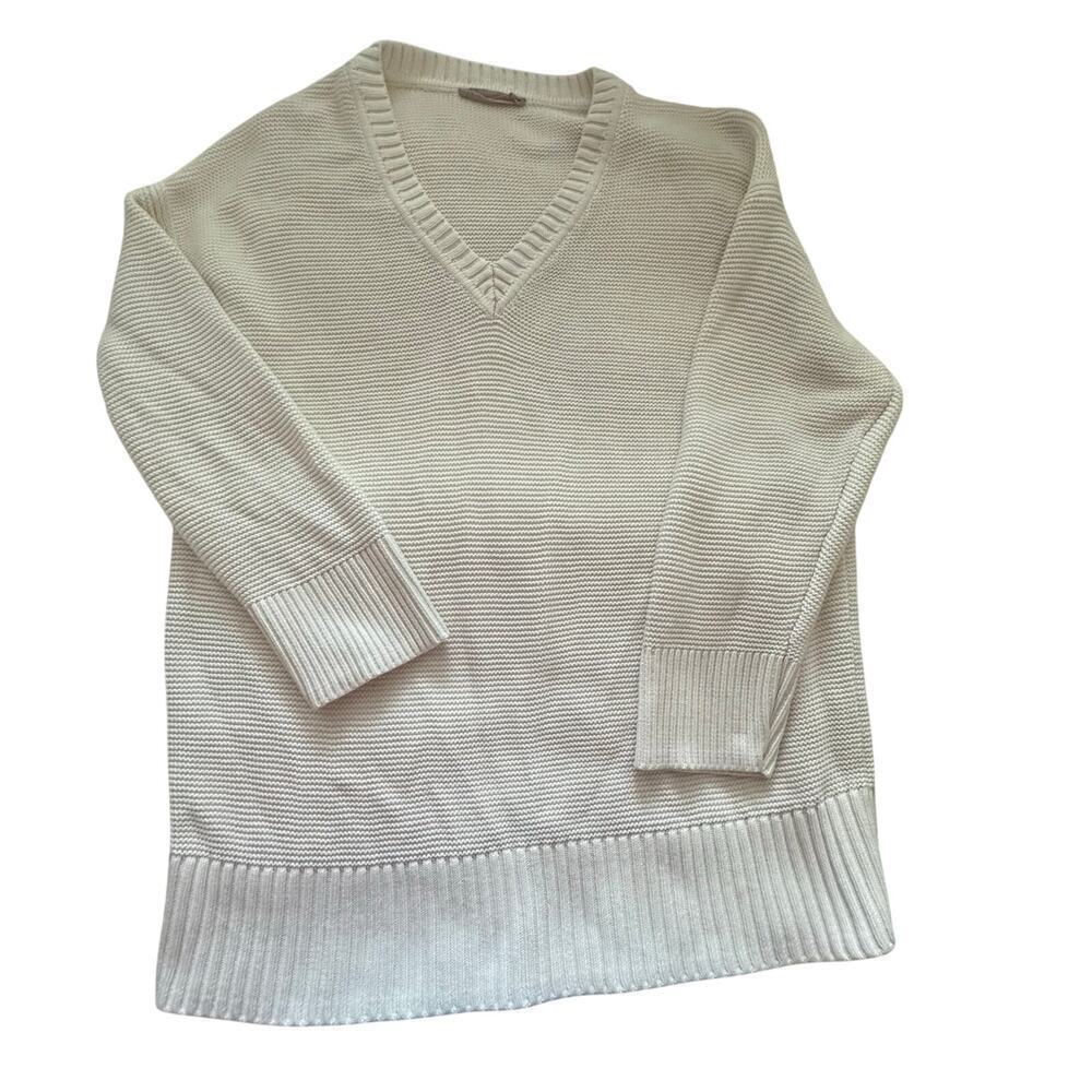 Everlane Women's white 100% Cotton chunky Knit Ribbed Sweater Size Large